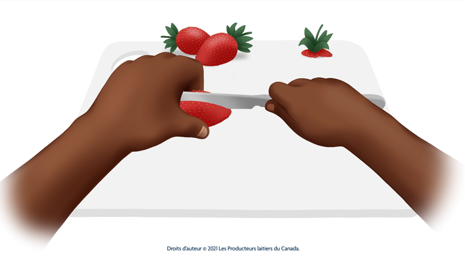 Animation on how to cut strawberries