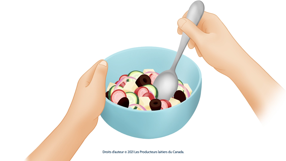 Animation sur la façon de mélanger les ingrédients dans un bol