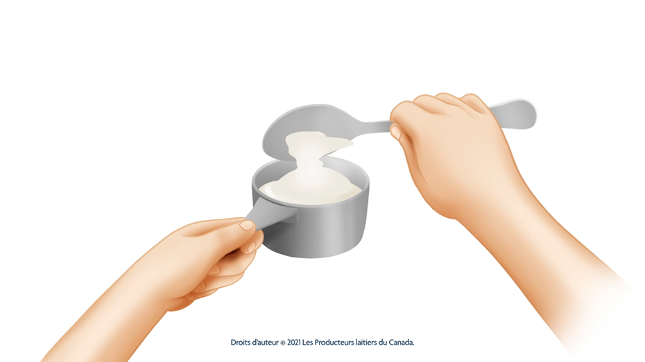 Animation sur la façon de mesurer un ingrédient dans une tasse à mesurer