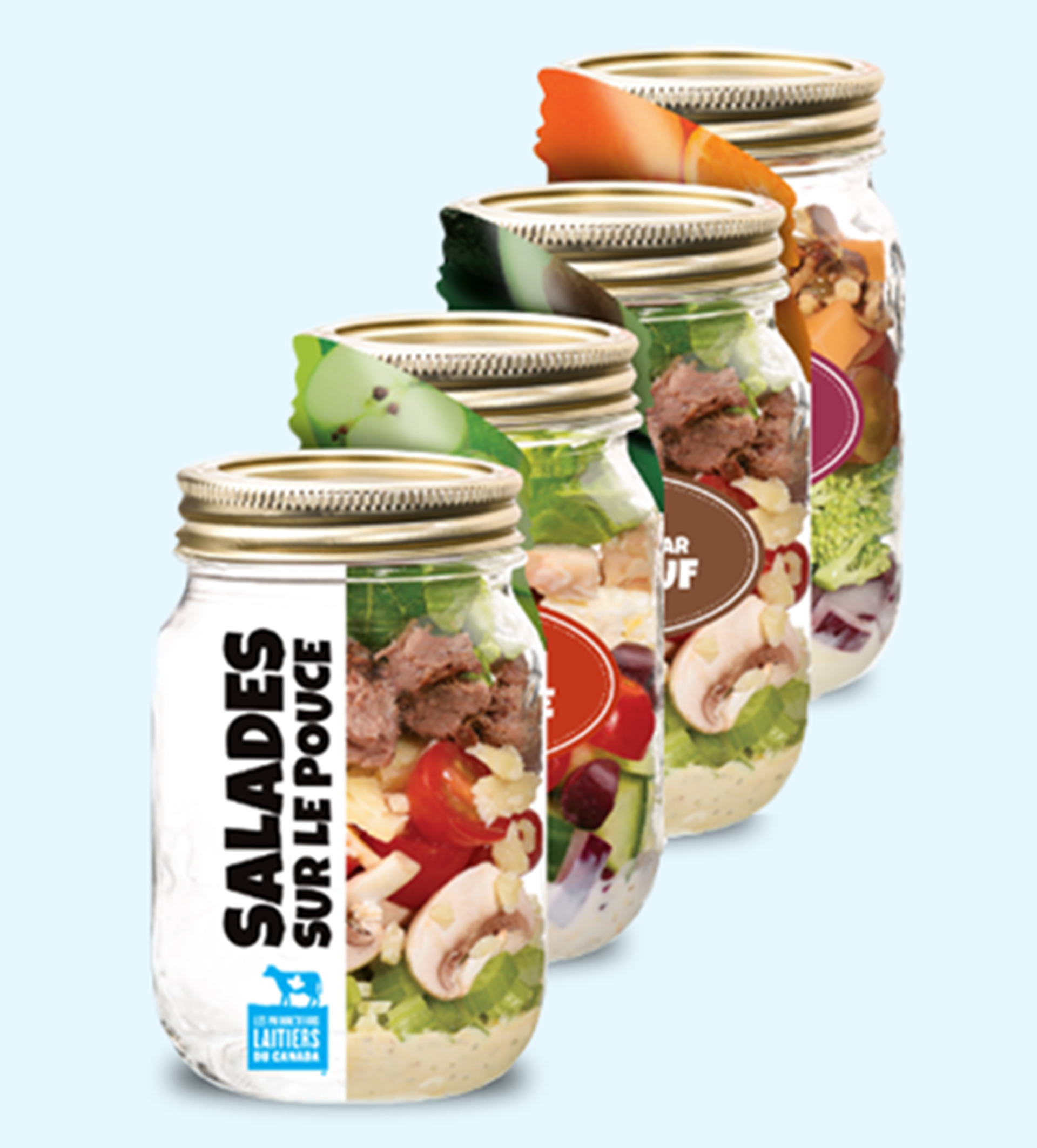 Brochure avec recette de repas en pots : salades sur le pouce