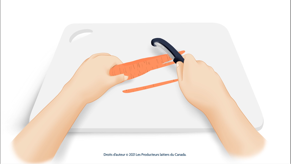 Animation sur la manière d'éplucher une carotte